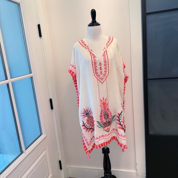 Spartina 449 Swimsuit Cover Up White Embroidered Fringe Lightweight One Size-EUC - Picture 2 of 13